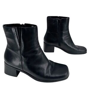 Vintage 90s Madeline Stuart Black Leather Square Toe Zip Ankle Boot 6.5M